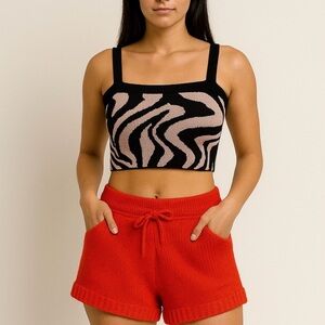 Zebra Knit Crop Top M NWT Black Blush Pink 100% Cotton Tank 525 America